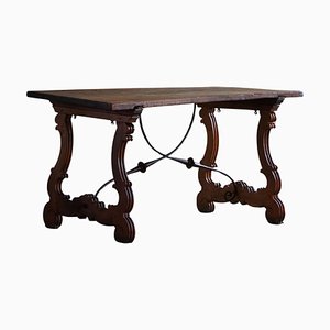 19th Century Brutalist Spanish Table in Oak & Wrought Iron, 1890s