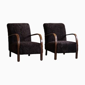 Art Deco Danish Curved Lounge Chairs from Fritz Hansen, 1940s, Set of 2