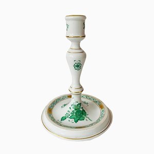 Chinese Bouquet Apponyi Green Candlestick in Porcelain from Herend