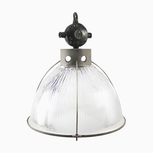 Lampada a sospensione vintage industriale in vetro trasparente di Holophane