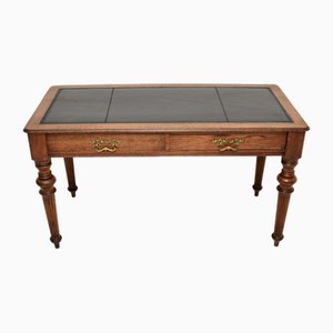 Antique Victorian Oak Leather Top Writing Table / Desk, 1890s