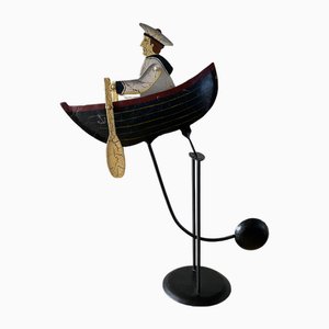 Vintage Moving Decoration Depicting Sailor in a Rowing Boat, 1950s