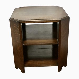 Art Deco Oak 2-Tier Side Table with Bookshelves, 1930s