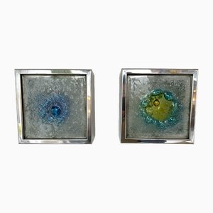 Dutch Metal Chrome Box Sconces in Bubble Glass from Raak, 1970s, Set of 2
