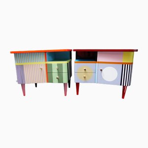 Small Colorful Bedside Cabinets, 1950s, Set of 2