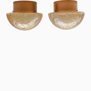 Amber Gold Mushroom Shaped Wall Lamps / Flush Mounts, 1960s, Set of 2