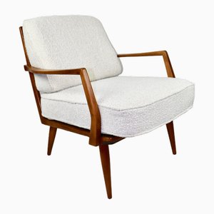 German White Bouclé Lounge Chair, 1970s