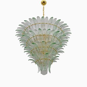 Mid-Century Italian Modern Murano Glass and Brass Palmette Chandelier from Barovier & Toso, 1980s