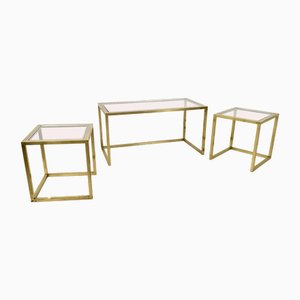 Vintage Italian Geometric Nesting Tables in Steel and Glass, 1970s, Set of 3