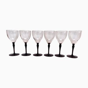 Vintage Italian Murano Glass Wine Glasses by Vittorio Zecchin, 1970s, Set of 6