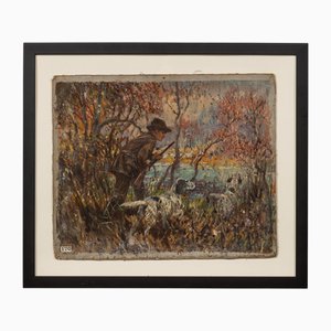 Frederick Thomas Daws, Antique Hunting Scene, Oil on Canvas, 1923, Framed