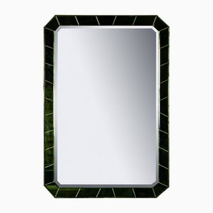 20th Century Art Deco Mirror with Green Glass & Brass Frame, 1930s