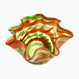 Jarrón italiano vintage de cristal de Murano en verde y naranja de Fratelli Toso, años 80
