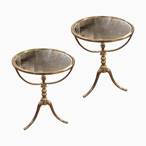 Mid-Century French Gilt Bronze Side Tables with Glass Tops, 1960s, Set of 2