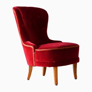 Red Velvet Armchair, 1940s