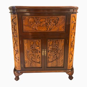 Mid-Century Bar Cabinet in Carved Hardwood