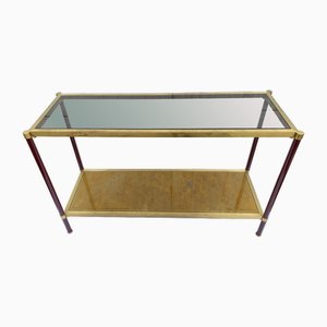 Miroir Console en Verre Bordeaux et Métal Doré, 1970s