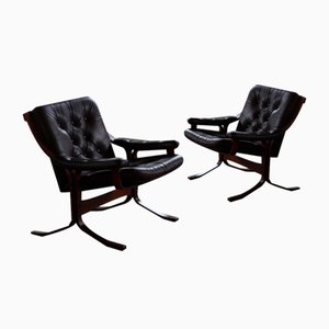 Norwegian Cantilever Easy Chairs in Leather attributed to Jon Hjortdal, Velledalen, 1970s, Set of 2