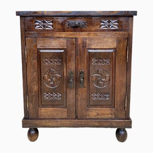 Mid-Century French Walnut Chest Table with Drawer and Double Door, 1950s