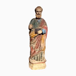 Antica Statua Religiosa dell'Apostolo Pietro in legno con policromia, Spagna, XIX secolo