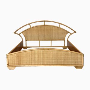 Doppelbett aus Bambus & Korbgeflecht, 1980er