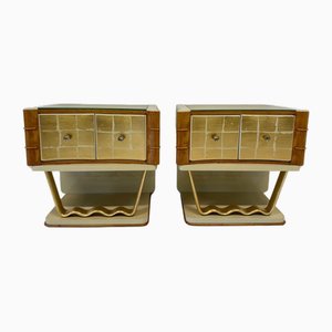 Italian Art Deco Maple and Cream Lacquer Nightstands, 1940s, Set of 2