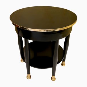 Austrian Art Nouveau Round Black Shellac and Brass Side Table by Adolf Loos, 1910s