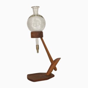 Distributeur de Vin Vintage en Teck avec Carafe Gravée