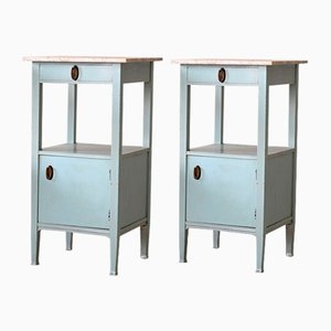 Art Deco Blue Bedside Tables with Drawers, 1930s, Set of 2