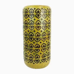 Large Mid-Century Italian Moresco Ocher Brown Green Dark Yellow Vase by Aldo Londi for Bitossi, 1960s