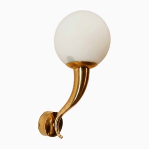 Brass Wall Light with White Sphere