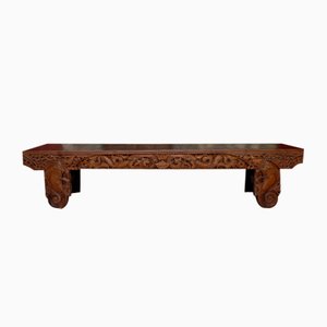 Antique Indonesian Bench in Carved Wood, 1890s