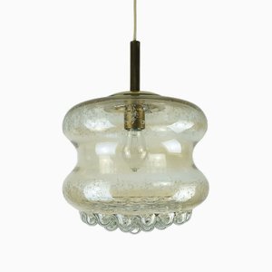 Lampada Mid-Century Bubble in vetro ambrato e ottone, anni '60