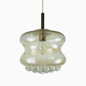 Mid-Century Pendant Light Bubble in Amber Glass and Brass, 1960s