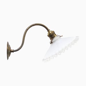 French White Opaline Glass & Brass Sconce Wall Lamp
