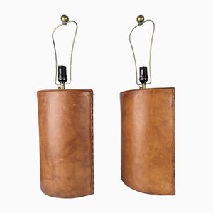 Brown Leather Table Lamps, 1970s, Set of 2