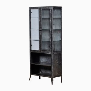 Vintage Glass & Iron Medical Cabinet, 1950s, 1955