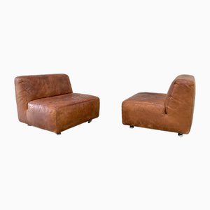 Mid-Century Cognac Leather Lounge Sofas, 1960s, Set of 2