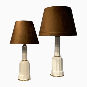 Vintage Danish Heiberg Table Lamps in Porcelain and Brass, 1930s, Set of 2