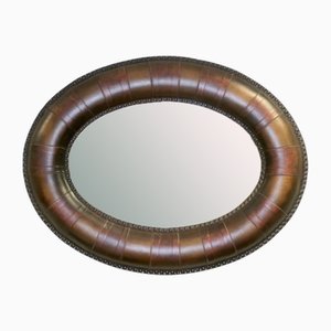 Vintage Wall Mirror in Leather Oval Studded Frame