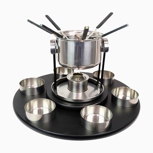Fondue Set in Stainless Steel with Bowls and Forks attributed to Arne Jacobsen for Stelton, 2000s, Set of 13