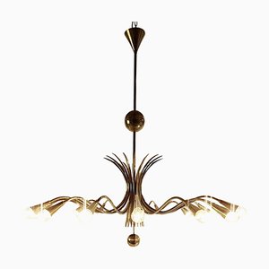 Large Mid-Century Brass 16-Arm Chandelier, Italy, 1950s