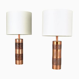 Lámparas de mesa cilíndricas de cobre, años 70. Juego de 2