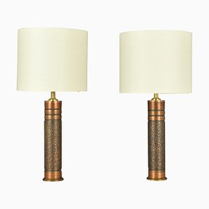 Small Copper Cylinder Table Lamps, 1970s, Set of 2