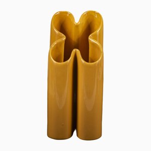 Vase en Forme de Feuille de Trèfle en Terre Cuite Vernie Jaune de Pierre Cardin