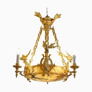 Lámpara de araña de bronce dorado y alabastro, siglo XIX