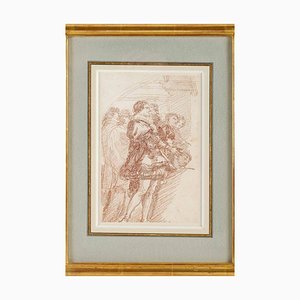 Jean Robert Ango, Figurative Scene, 1700s, Sanguine on Paper, Framed