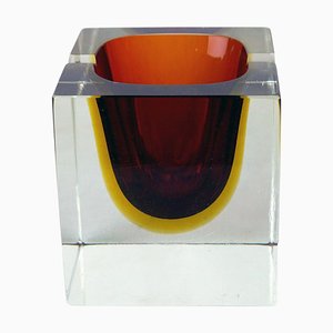 Italian Red Sommerso Murano Glass Block Ashtray attributed to Flavi Poli for Seguso, 1960s
