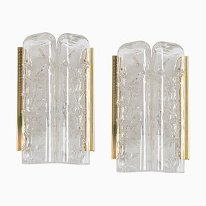 Brass and Murano Glass Wall Sconces attributed to Doria, Germany, 1960s, Set of 2