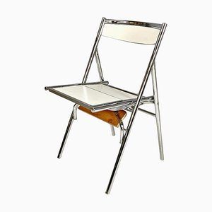 Moderner italienischer umwandelbarer Leiterstuhl aus Stahl & weißem Laminat, 1970er